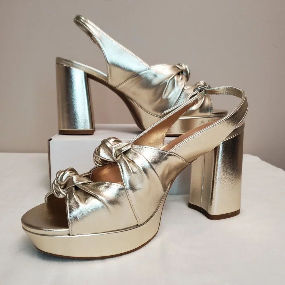 AEROSOLES Metallic Gold Knot Platform Slingback Heels